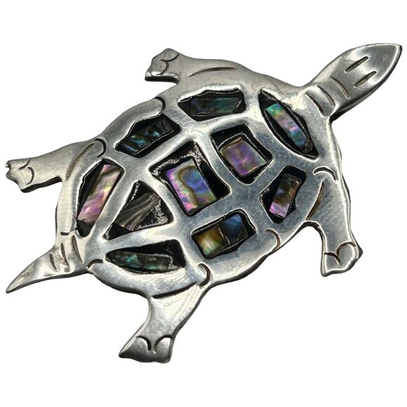 Vintage Taxco Sterling Silver Abalone Turtle Brooch Pin Handmade in Mexico - Picture 1 of 5